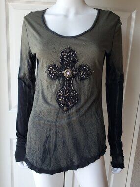 Velvet Stone Size Medium Green Cotton Long Sleeve Top